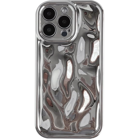 for iPhone 16 Pro Case,Water Ripple Wave Meteorite Bubble Pattern Chrome Plating Soft Compatible with iPhone Case (Silver,iPhone 16 Pro)