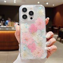for iPhone 16 Pro Max/16Pro/16Plus/16 Clear Case with Pressed Real Flowers Design, Floral Pattern Slim Soft TPU Protective Women Phone Cover