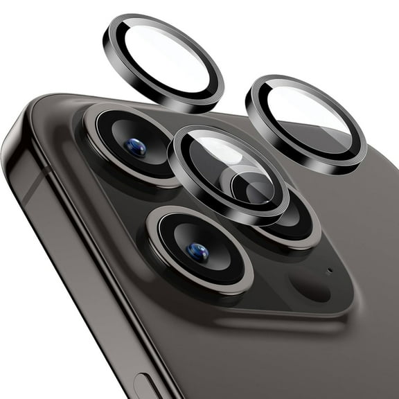 for iPhone 16 Pro Max Camera Lens Protector, 9H Tempered Glass Camera Cover Screen Protector Metal Individual Ring for iPhone 16 Pro Max, Black