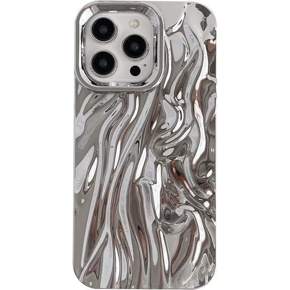 for iPhone 16 Pro Max Case,Pleated Water Ripple Chrome Wave Pattern Soft Phone Case (Silver)