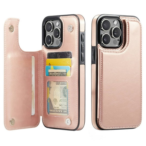 for iPhone 16 Pro Max Wallet Case with Card Holder, PU Faux Leather Kickstand Card Slots Case, Double Magnetic Clasp and Durable Shockproof Cover