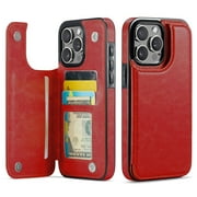 for iPhone 16 Pro Max Wallet Case with Card Holder, PU Faux Leather Kickstand Card Slots Case, Double Magnetic Clasp and Durable Shockproof Cover