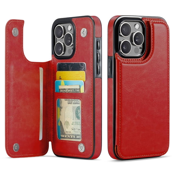 for iPhone 16 Pro Max Wallet Case with Card Holder, PU Faux Leather Kickstand Card Slots Case, Double Magnetic Clasp and Durable Shockproof Cover