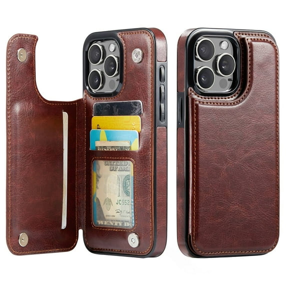 for iPhone 16 Pro Max Wallet Case with Card Holder, PU Faux Leather Kickstand Card Slots Case, Double Magnetic Clasp and Durable Shockproof Cover