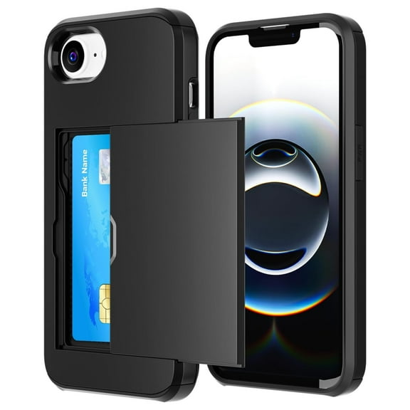 for iPhone 16E Case with Card Holder Shockproof Dual Layer TPU+PC Heavy Duty Protective Case Hidden Card Slot Slim Wallet Cover