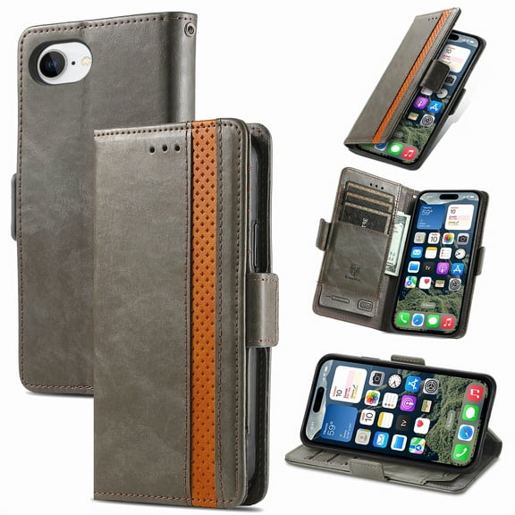 for iPhone 16E Wallet Case, Magnetic PU Leather Flip Folio Case with Card Holders RFID Blocking Kickstand Shockproof TPU Inner Shell Phone Case