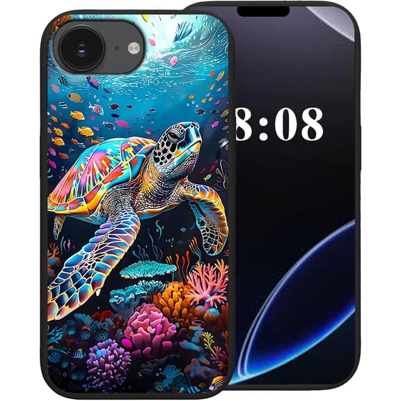 for iPhone 16e Case,Black TPU Soft Silicone Shockproof Protection Cover Phone Case for iPhone 16e 6.1"，Sea Turtles