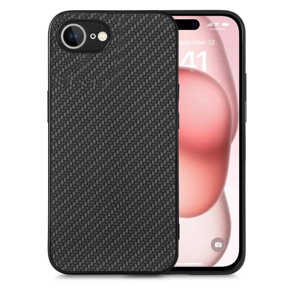 for iPhone 16e Case, Carbon Fiber Leather Slim Protective Cover, Full Protection Strong Impact Resistance Smartphone Protection for iPhone 16e, Black