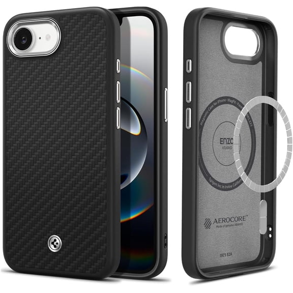 for iPhone 16e Case, Enzo Aramid MagFit [Compatible with Magsafe Accessories] [Military-Grade Protection] - Matte Black