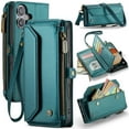 thumbnail image 1 of for iPhone 16e Case Wallet【RFID Blocking】with 10-Card Holder Zipper Bills Slot, Soft PU Leather Magnetic Shoulder Wrist Strap, 1 of 10
