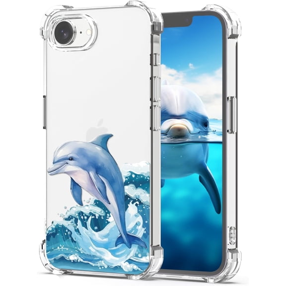 for iPhone 16e Cute Case Dolphin Clear, Shockproof Soft TPU Protector Flexible Cartoon Design Kids Mobile Phone Cover Cases for iPhone 16e
