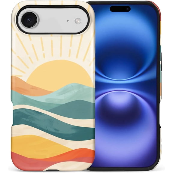 for iPhone 17 Air Case,Hybrid 2-Layer Hard Shell + Silicone Protective Case -Resistant Shockproof- Sunrise Mountain Peak