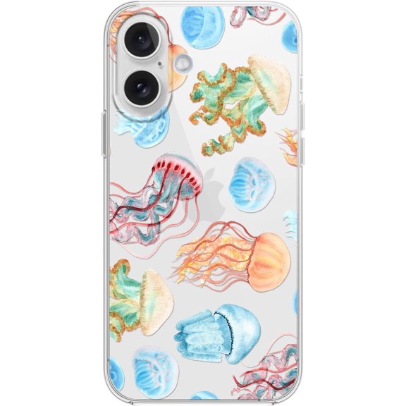 for iPhone 17 Case, Cute Jellyfish Pattern Fun Ocean Fish Style Beach Design Transparent Soft TPU Protective Clear Case 6.3 inch (Jellyfish)
