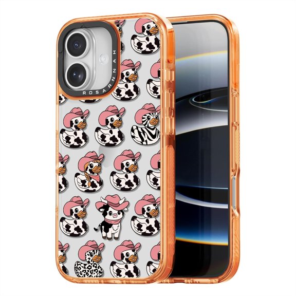 for iPhone 17 Case Cute - Military-Grade 6.6 ft Drop Protection Shockproof Phone Case - Milk Cow Ducky Design (6.3') Cosmic Orange