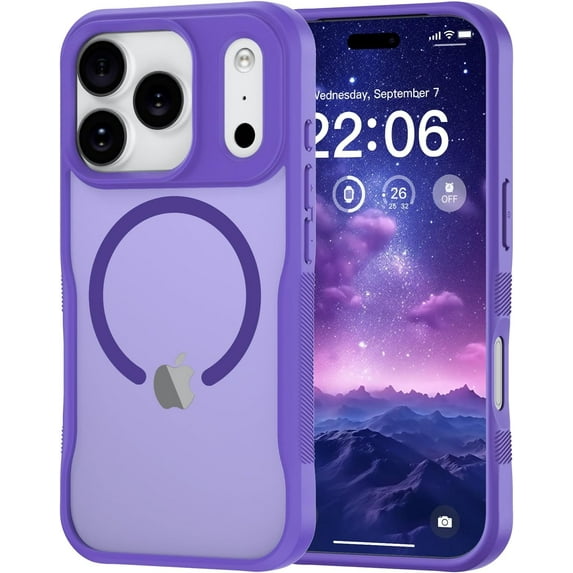 for iPhone 17 Pro Case, Compatible with MagSafe, Translucent Matte Shockproof Anti-Slip Anti-Fingerprint Pocket-Friendly Phone Case Cover - Purple