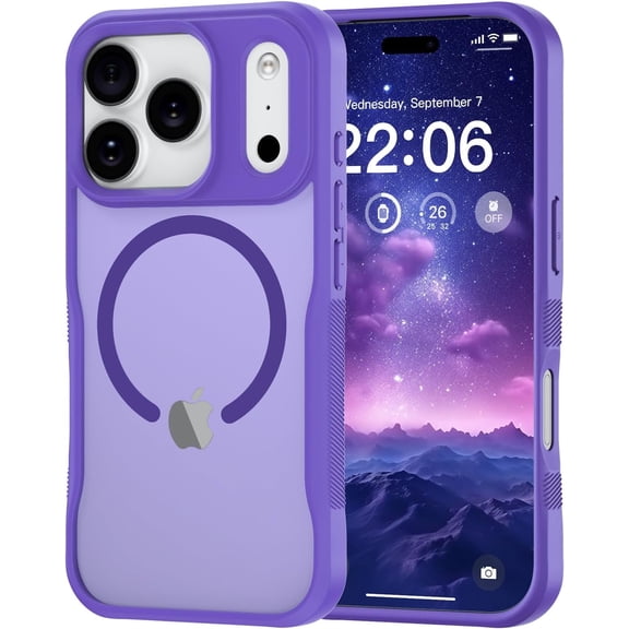 for iPhone 17 Pro Case, Compatible with MagSafe, Translucent Matte Shockproof Anti-Slip Anti-Fingerprint Pocket-Friendly Phone Case Cover - Purple