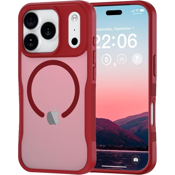 Compatible for iPhone 17 Pro Case, with Magnetic, Translucent Matte Shockproof Anti-Slip Anti-Fingerprint Pocket-Friendly Phone Case Cover - Red