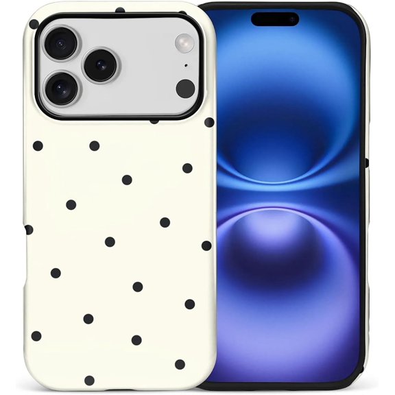 for iPhone 17 Pro Case,Hybrid 2-Layer Hard Shell + Silicone Protective Case -Resistant Shockproof- Black and White Dots