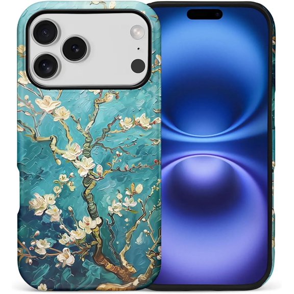 for iPhone 17 Pro Case,Hybrid 2-Layer Hard Shell + Silicone Protective Case -Resistant Shockproof- Oil Painting Floral Printing