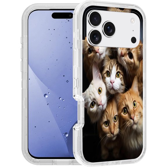 for iPhone 17 Pro Case, [Military Grade] Heavy Duty 3-Layer Transparent Shockproof Drop Full-Body Protective Phone Cover for iPhone 17 Pro 6.3", Cats