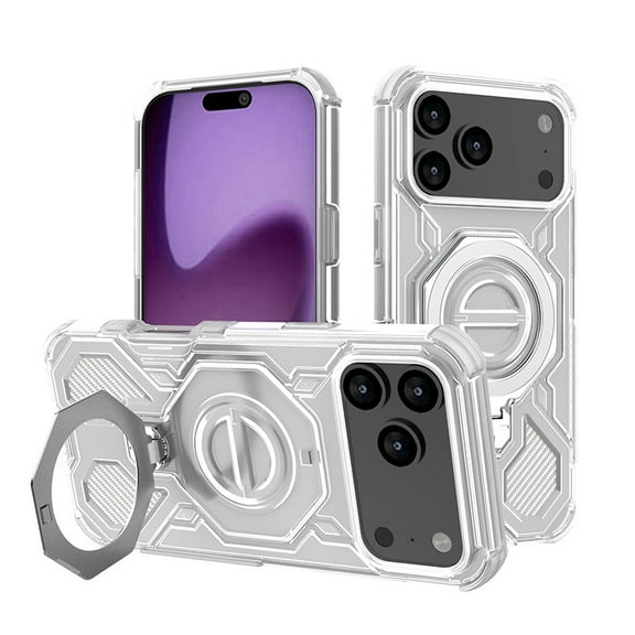 for iPhone 17 Pro Case Military Grade Protection Magnetic Heavy Duty Stand Built-in Screen Protector Belt(transparent)