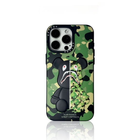 for iPhone 17 Pro Cute Case with 3D Bear Art Pattern Cool Case,Shockproof Matte Soft-Touch Skin-Friendly Cover, White/Green/Blue