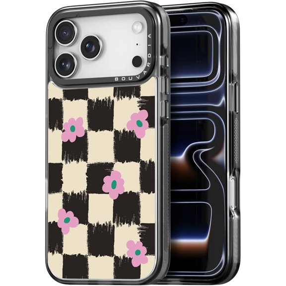 for iPhone 17 Pro Max Case, Cute Design for Women & Girls, Protective & Aesthetic, Checkered & Flowers