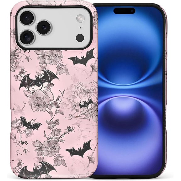 for iPhone 17 Pro Max Case,Hybrid 2-Layer Hard Shell + Silicone Protective Case -Resistant Shockproof- Halloween Flowers Bat Spider