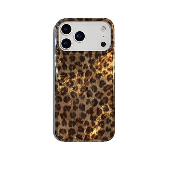 for iPhone 17 Pro Max Shockproof Case, Double Layer IMD Gold Brown Leopard Print, Anti-Scratch Protective Phone Cover with Camera Protection