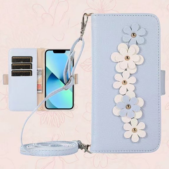 for iPhone 17 Pro Max Wallet Case with Credit Card Holder,Adjustable Strap Flip Kickstand Magnetic Clasp Protective Phone Cover,Blue,iPhone SE4-6.1"