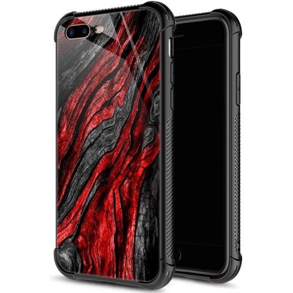 for iPhone 7/8 Plus Case, Military-Grade Protection, All-Around Shockproof Corners, Anti-Scratch Phone Case for iPhone 7/8 Plus, Red Wood Grain