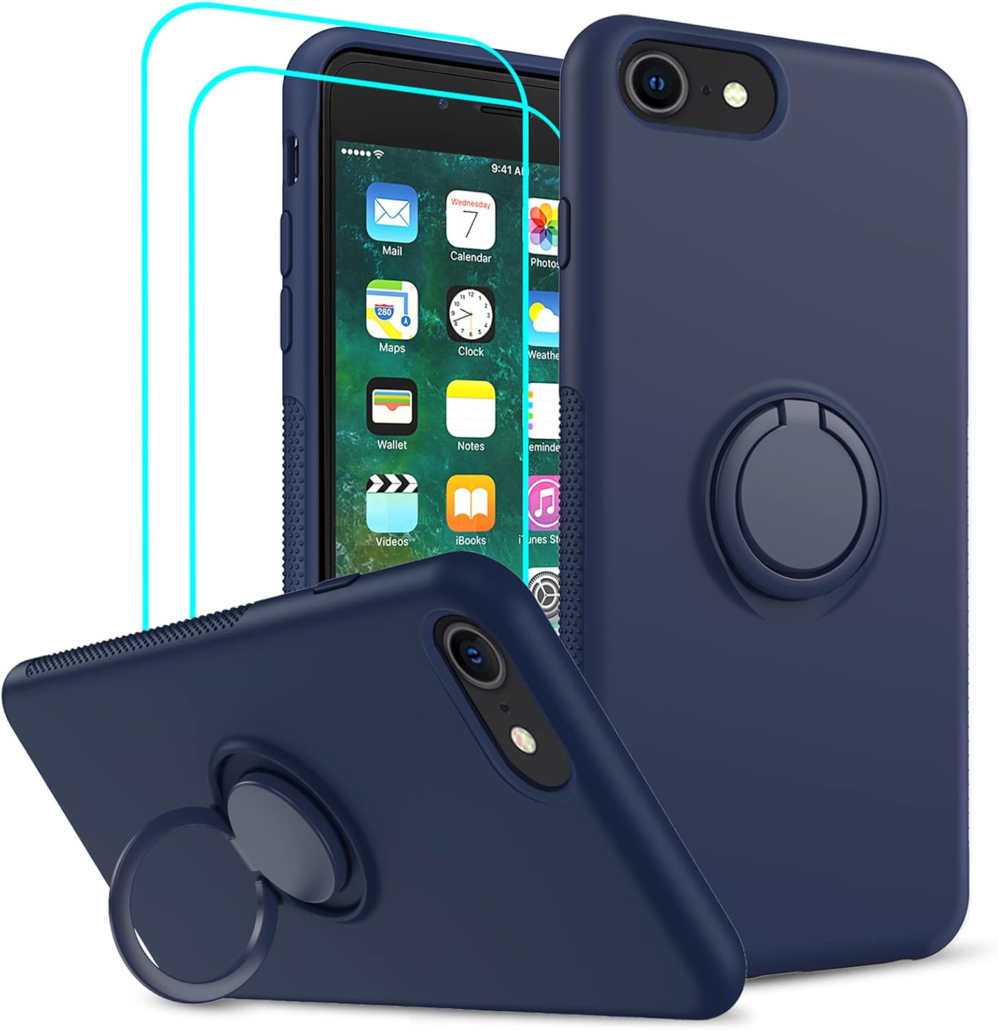 for iPhone 8/7/6s/6 Case for Boys Men, Blue Silicone Hard Cover
