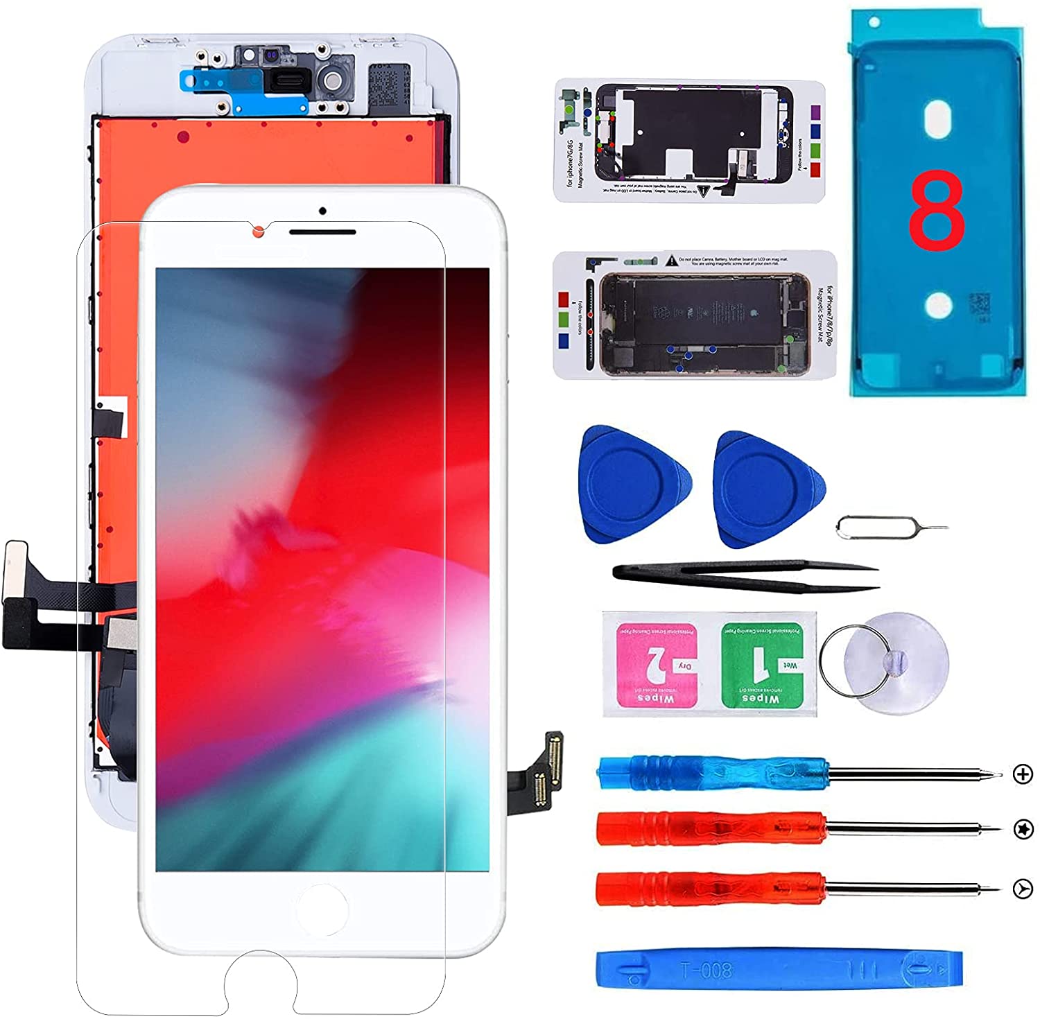 for iPhone 8 Screen Replacement White LCD Display 3D Touch Screen