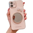 thumbnail image 1 of for iPhone Case,3D Bow Glitter Diamond Mirror Makeup Bling Electroplated Bumper Camera Lens Protection Soft Shockproof Phone Case (Pink,iPhone 13), 1 of 6