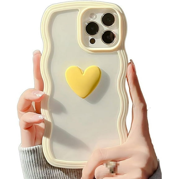 for iPhone Case,3D Love Heart Curly Wave Frame Camera Lens Protection Soft Shockproof Phone Case (Yellow,iPhone 11)