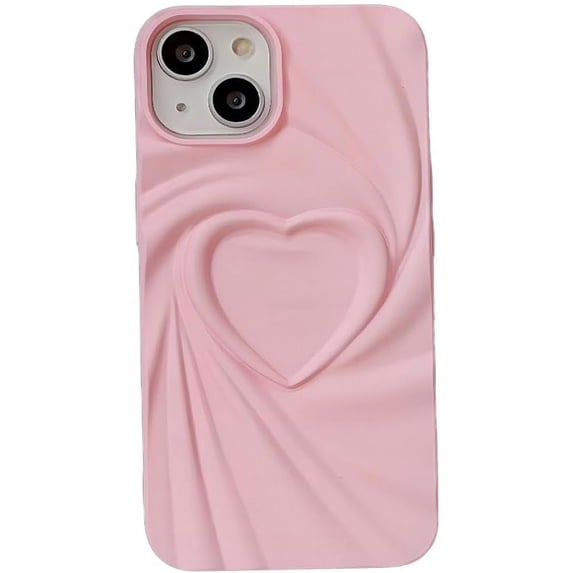 for iPhone Case,3D Love Heart Matte Wave Fold Bumper Camera Lens Protection Soft Shockproof Phone Case (Pink,iPhone 14 Pro Max)