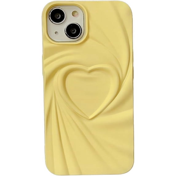 for iPhone Case,3D Love Heart Matte Wave Fold Bumper Camera Lens Protection Soft Shockproof Phone Case (Yellow,iPhone 13)