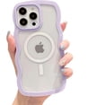 thumbnail image 1 of for iPhone Case,[Compatible with MagSafe] Cute Curly Wave Frame Shape Clear Soft Silicone Shockproof Cover Phone Case (Purple,iPhone 15), 1 of 5