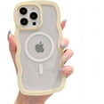 thumbnail image 1 of for iPhone Case,[Compatible with MagSafe] Cute Curly Wave Frame Shape Clear Soft Silicone Shockproof Cover Phone Case (Yellow,iPhone 13 Pro Max), 1 of 6