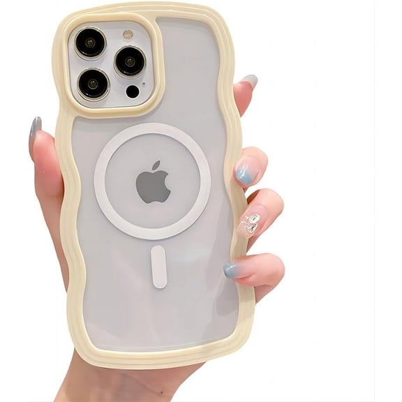 for iPhone Case,[Compatible with MagSafe] Cute Curly Wave Frame Shape Clear Soft Silicone Shockproof Cover Phone Case (Yellow,iPhone 14 Plus)