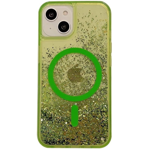 for iPhone Case,[Compatible with MagSafe] Luxury Bling Sparkle Flowing Glitter Liquid Sand Clear Soft TPU Phone Case (iPhone 14,Green)