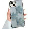 thumbnail image 1 of for iPhone Case,Cool Denim Fabric Embroidery 3D Star Silicone Camera Lens Protection Soft Shockproof Phone Case (Blue,iPhone 14 Pro), 1 of 5