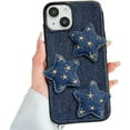 thumbnail image 1 of for iPhone Case,Cool Denim Fabric Embroidery 3D Star Silicone Camera Lens Protection Soft Shockproof Phone Case (Navy Blue,iPhone 13 Pro), 1 of 6