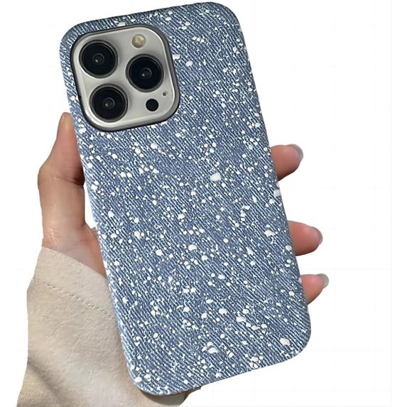 for iPhone Case,Cool Denim Fabric Embroidery Snowflake Pattern Hard Shockproof Cover Phone Case (Blue,iPhone 12 Pro Max)
