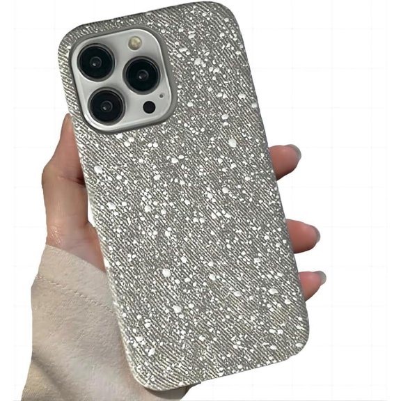 for iPhone Case,Cool Denim Fabric Embroidery Snowflake Pattern Hard Shockproof Cover Phone Case (Grey,iPhone 13)