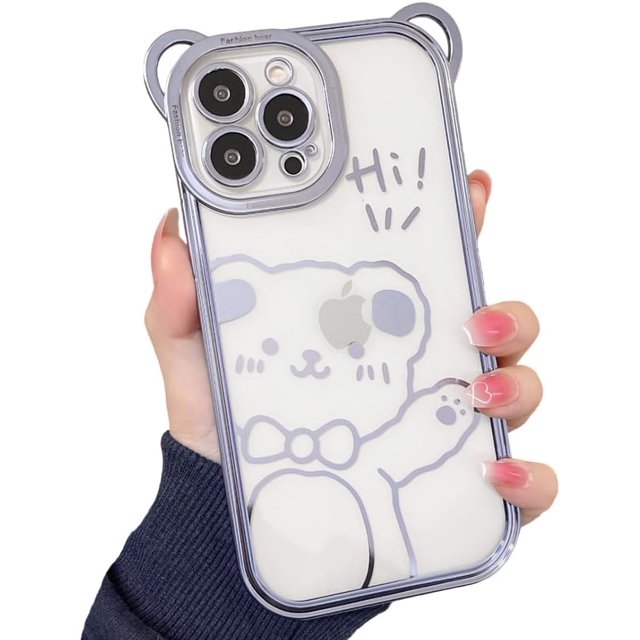 for iPhone Case,Cute 3D ElectroPlated Frame Bear Pattern Bumper Camera