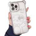 thumbnail image 1 of for iPhone Case,Cute 3D ElectroPlated Frame Bear Pattern Bumper Camera Lens Protection Clear Soft Shockproof Phone Case (Silver,iPhone 12 Pro), 1 of 6