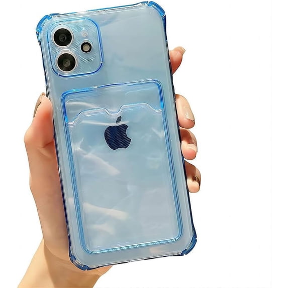for iPhone Case,Cute 4 Corners Airbag Clear with Card Holder Camera Lens Protection Shockproof Phone Case (Blue,iPhone 14 Pro)