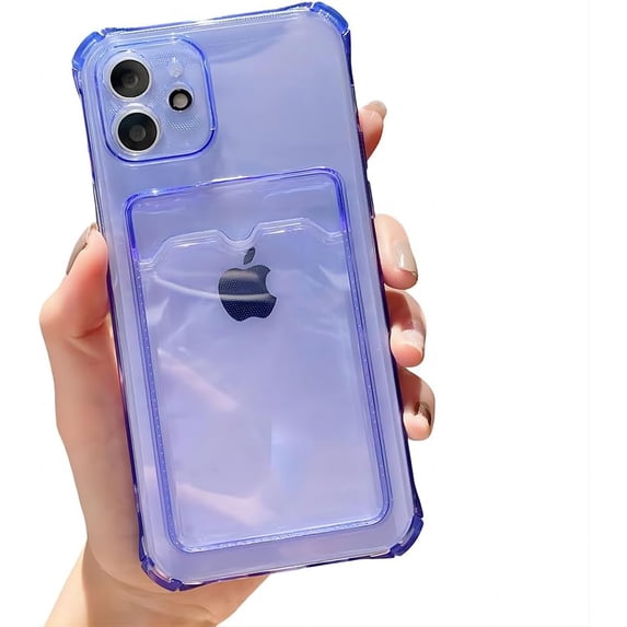 for iPhone Case,Cute 4 Corners Airbag Clear with Card Holder Camera Lens Protection Shockproof Phone Case (Purple,iPhone 11)