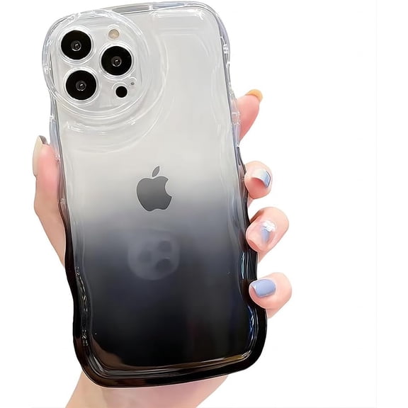 for iPhone Case,Cute Bubble Wave Shape Frame Gradient Clear Camera Lens Protection Shockproof Cover Phone Case (Black,iPhone 11 Pro Max)